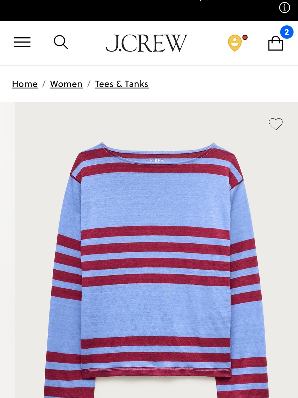 J. Crew Striped Linen Tee in Blue and Burgundy small NWOT